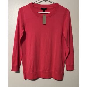 J.Crew Women's Sweater 100% Merino Wool Small Pink/Red Solid 3/4 Sleeves NEW